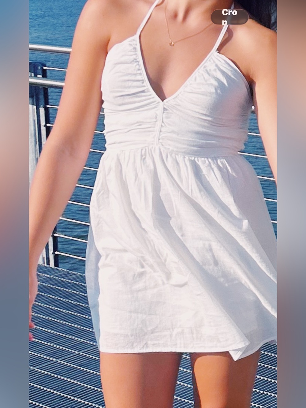 Classic White Mini Dress with Ruched Bodice